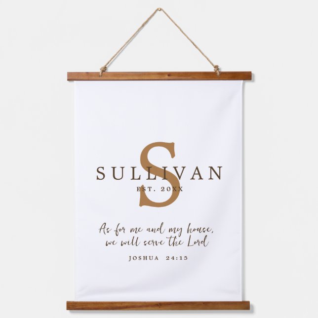 Rustic Christian Scripture Monogram Family Name Hanging Tapestry (Front)