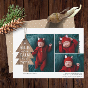 Rustic Christmas 3 Photo Birth Announcement