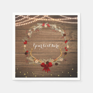 Rustic Christmas Antler Wreath Wood & Lights Napkin