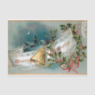 Rustic Christmas Banner w/Bell, Ribbon & Holly Tissue Paper