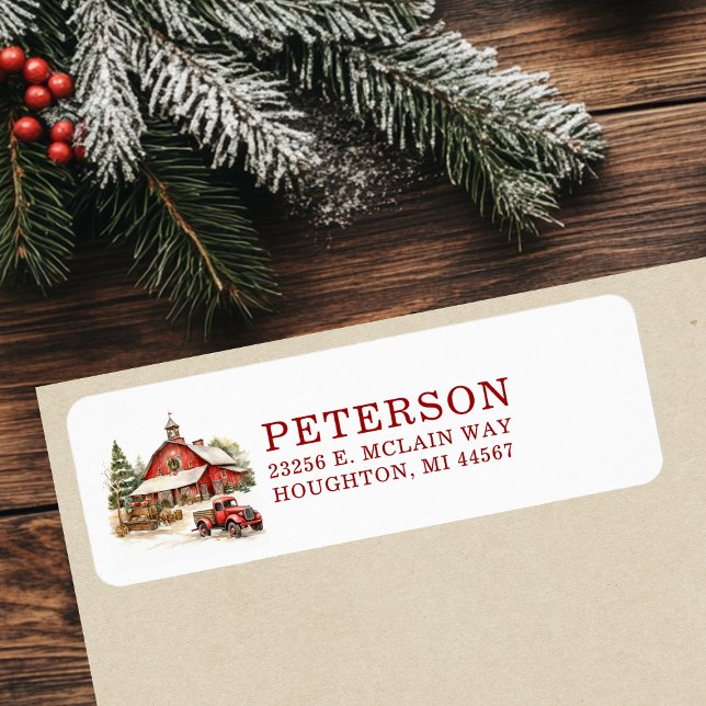 Rustic Christmas Barn Return Address Label (Creator Uploaded)