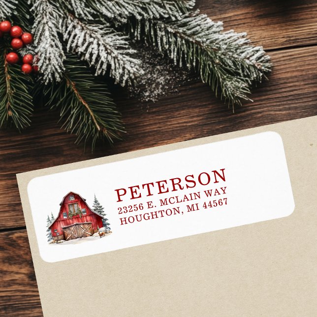 Rustic Christmas Barn Return Address Label (Creator Uploaded)