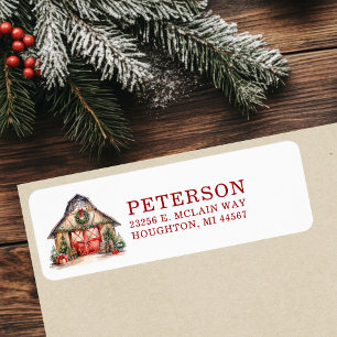 Rustic Christmas Barn Return Address Label