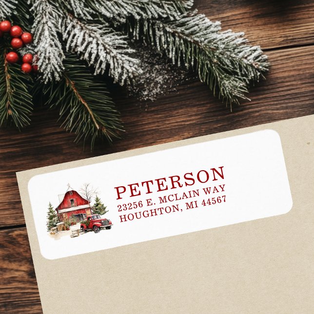 Rustic Christmas Barn Return Address Label (Creator Uploaded)
