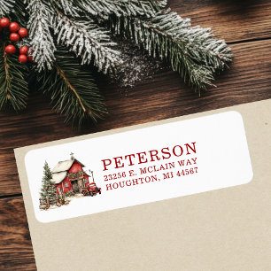 Rustic Christmas Barn Return Address Label