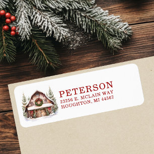 Rustic Christmas Barn Return Address Label