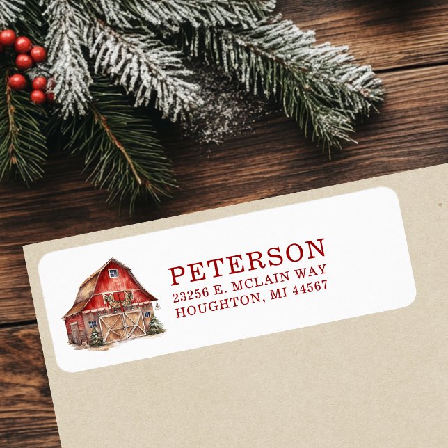Rustic Christmas Barn Return Address Label (Creator Uploaded)