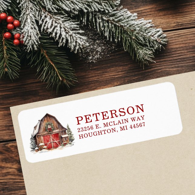Rustic Christmas Barn Return Address Label (Creator Uploaded)