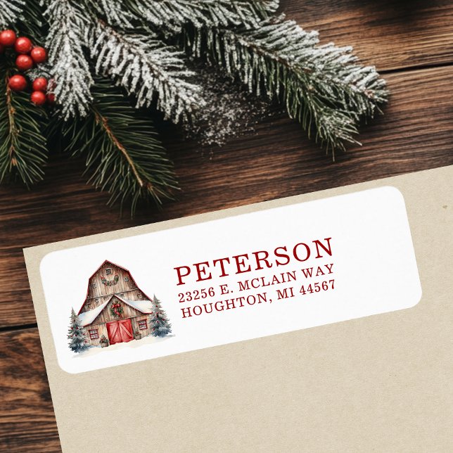 Rustic Christmas Barn Return Address Label (Creator Uploaded)