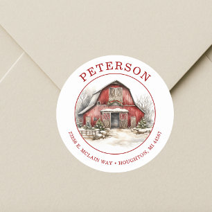 Rustic Christmas Barn Return Address Labels