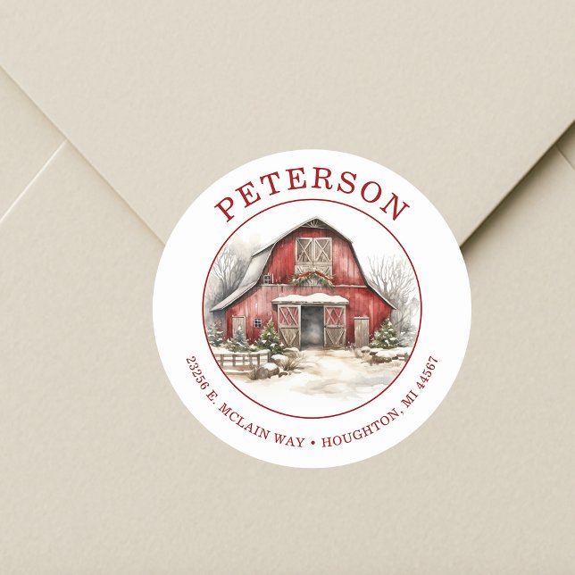 Rustic Christmas Barn Return Address Labels (Creator Uploaded)