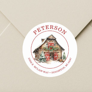Rustic Christmas Barn Return Address Labels