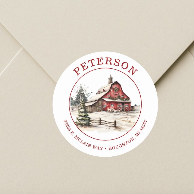 Rustic Christmas Barn Return Address Labels (Creator Uploaded)