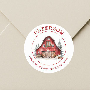 Rustic Christmas Barn Return Address Labels