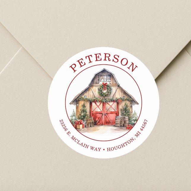 Rustic Christmas Barn Return Address Labels (Creator Uploaded)