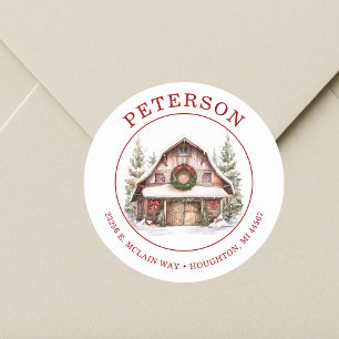 Rustic Christmas Barn Return Address Labels