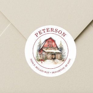 Rustic Christmas Barn Return Address Labels