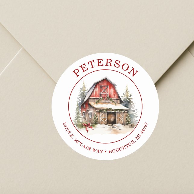 Rustic Christmas Barn Return Address Labels (Creator Uploaded)