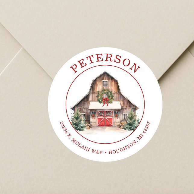 Rustic Christmas Barn Return Address Labels (Creator Uploaded)