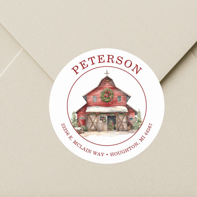Rustic Christmas Barn Return Address Labels (Creator Uploaded)