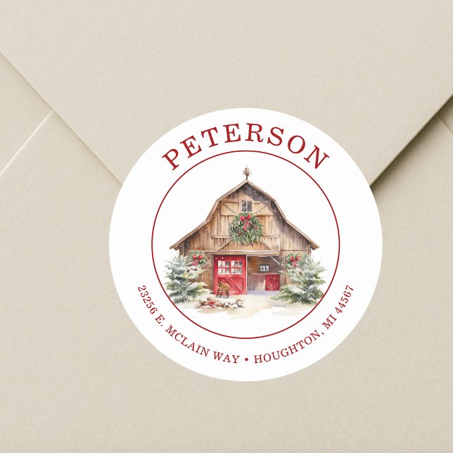 Rustic Christmas Barn Return Address Labels (Creator Uploaded)