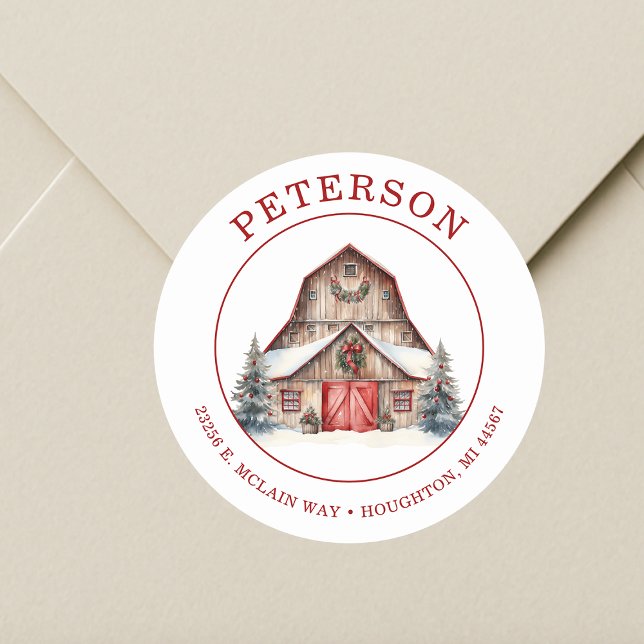 Rustic Christmas Barn Return Address Labels (Creator Uploaded)