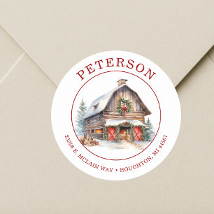 Rustic Christmas Barn Return Address Labels