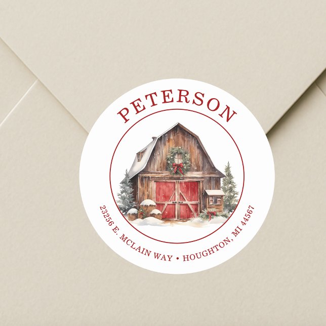 Rustic Christmas Barn Return Address Labels (Creator Uploaded)