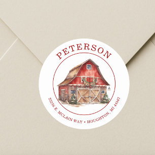 Rustic Christmas Barn Return Address Labels