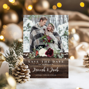 Rustic Christmas Barn Wood String Lights Save The Date