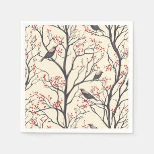 Rustic Christmas Birds Red Berry Cream Napkin