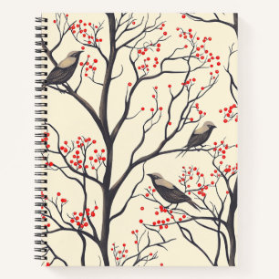 Rustic Christmas Birds Red Berry Cream Notebook