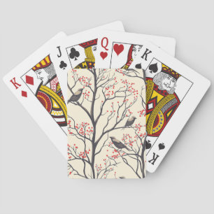 Rustic Christmas Birds Red Berry Cream Playing Cards