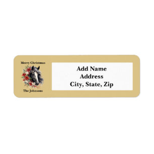 Rustic Christmas Black Horse Brown Wreath  Return Address Label