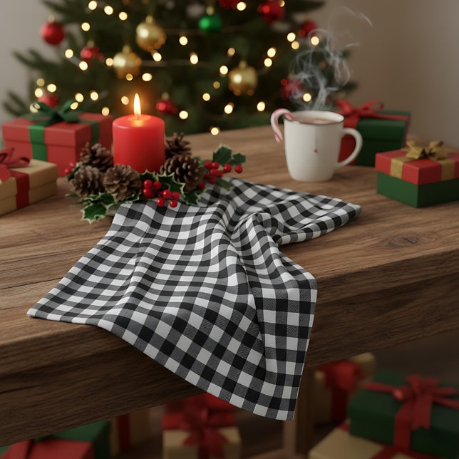 Rustic Christmas Black & White Buffalo Plaid  Tea Towel (Creator Uploaded)