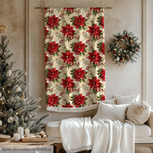 Rustic Christmas Blanket Red & White Floral Charm