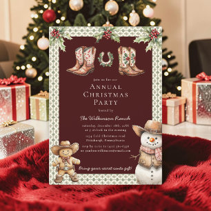 Rustic Christmas Boots Gingerbread Snowman Invitation