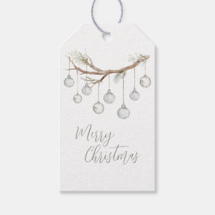 Rustic Christmas Branch with Hanging Lights Gift Tags