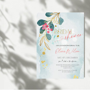 Rustic Christmas Bridal Shower- Holiday Winter Gre Invitation