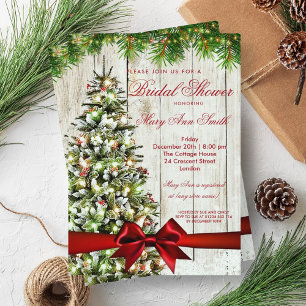 Rustic Christmas Bridal Shower Tree & Ribbon Invitation