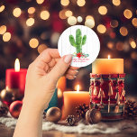 Rustic Christmas Cactus White Wood Holiday Classic Round Sticker<br><div class="desc">Rustic Christmas Cactus White Wood Holiday Round Stickers featuring a rustic,  Southwestern Saguaro Cactus with a festive holiday botanical flourish of poinsettias and holly on a rustic white wood background. Easy to add your own details for a personalised design. The perfect addition to your holiday cards and gifts.</div>