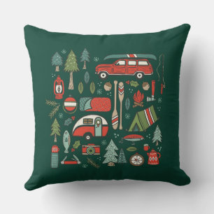 Rustic Christmas Camping and Fishing Cushion