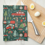 Rustic Christmas Camping Tea Towel<br><div class="desc">A rustic, hand-drawn Christmas design with cosy and cute illustrations of camping and lake life. Colours include traditional Christmas colours of green, red and white, as well as dark teal and mint green. A great holiday gift giving idea for the nature lover, kids and adults who like outdoor activities such...</div>