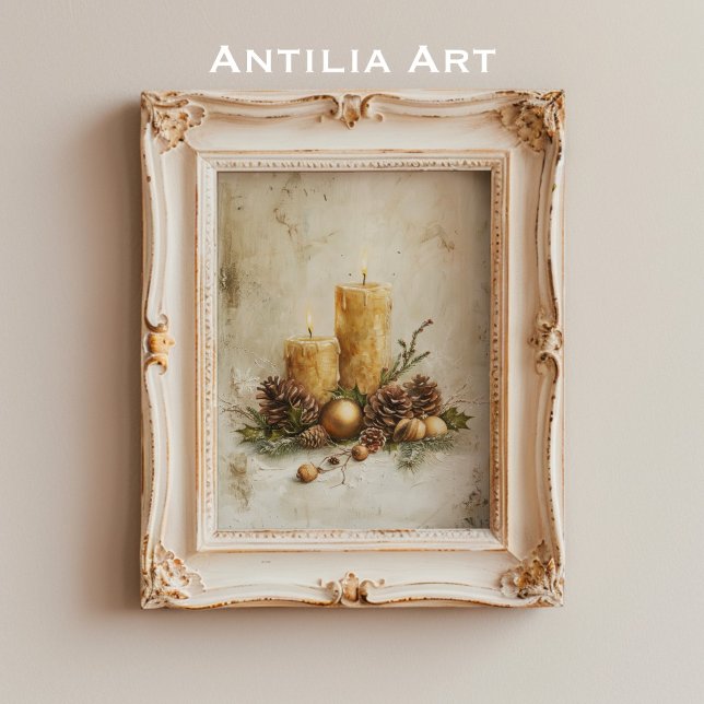 Rustic Christmas Candle Painting Still Life Poster (Creator Uploaded)