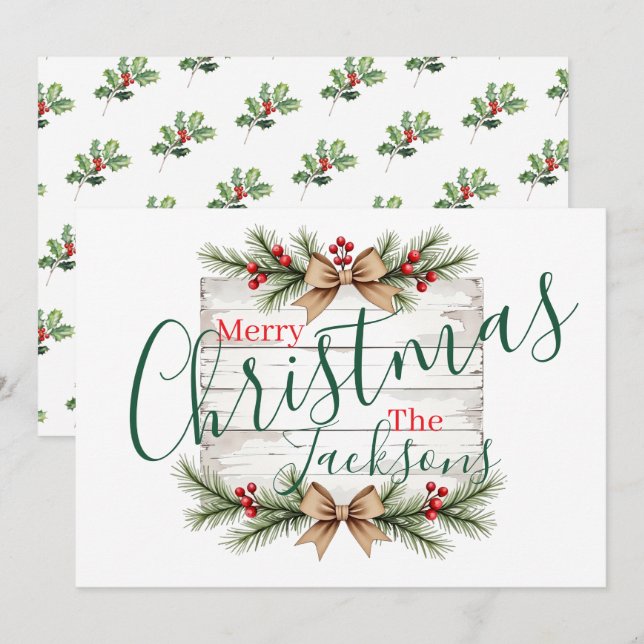 Rustic Christmas Card with Custom Name  (Front/Back)
