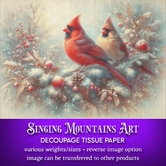 Rustic Christmas Cardinals In Woodland Decoupage Tissue Paper
