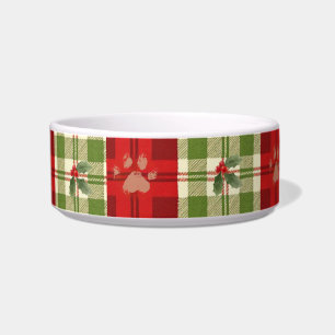 Rustic Christmas Cat Bowl – Festive Red, Green