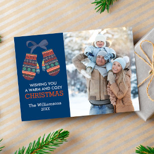 Rustic Christmas Colourful Mittens Holiday Photo Card