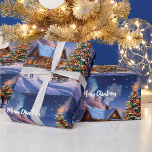 Rustic Christmas Cosy Snowy Cabin in the Forest  Wrapping Paper
