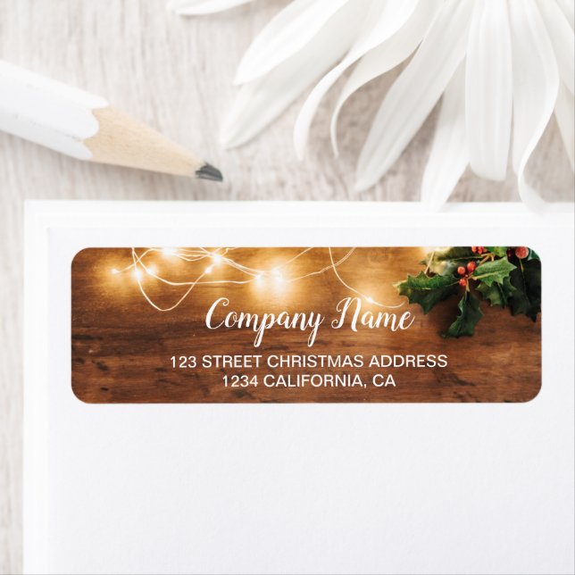 Rustic Christmas country mistletoe string lights Return Address Label (Insitu)